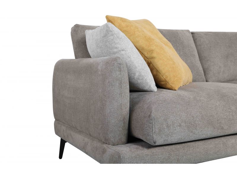 2 Seater Sofa with Chaise in Grey Fabric with Sofa Cushions - Owen